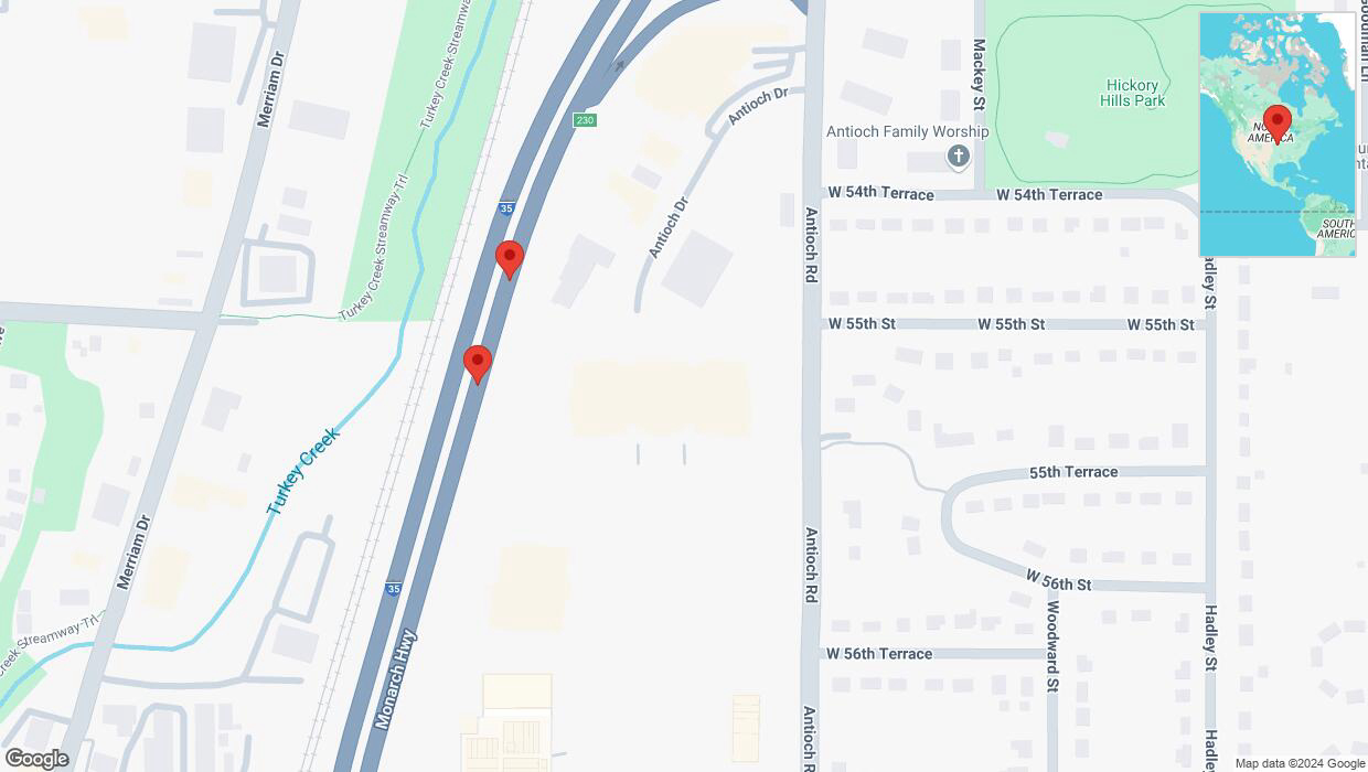 A detailed map that shows the affected road due to 'Broken down vehicle on northbound I-35 in Mission' on November 28th at 9:07 p.m.