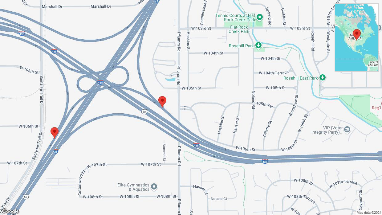 A detailed map that shows the affected road due to 'Lenexa: US-50 West closed' on November 30th at 12:13 p.m.