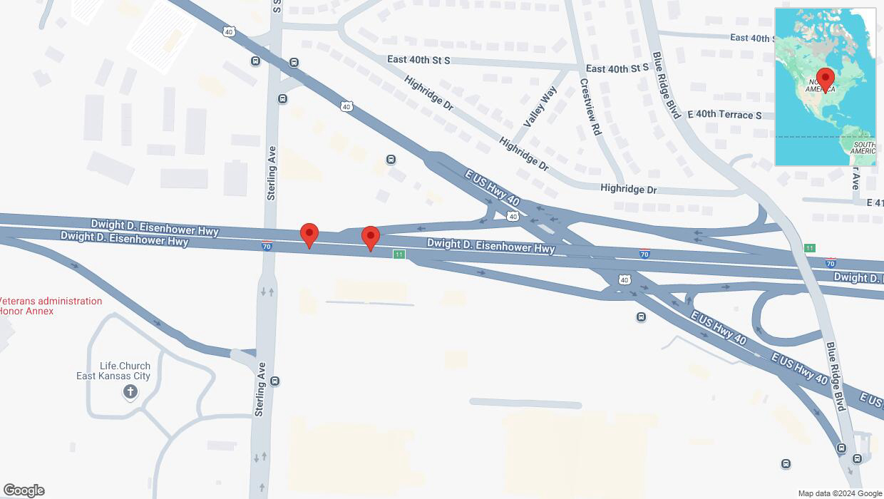 A detailed map that shows the affected road due to 'Reports of a crash on eastbound I-70' on November 30th at 11:14 p.m.