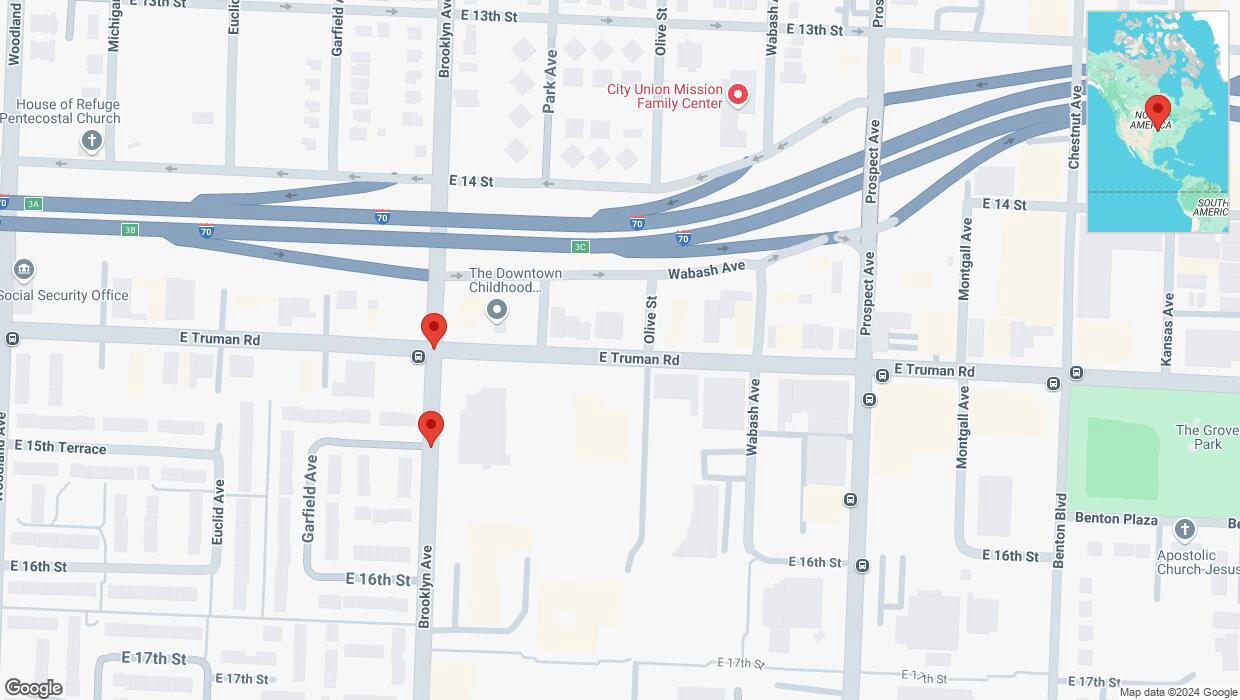 A detailed map that shows the affected road due to 'Kansas City: East Truman Road temporarily closed' on December 1st at 4:19 p.m.