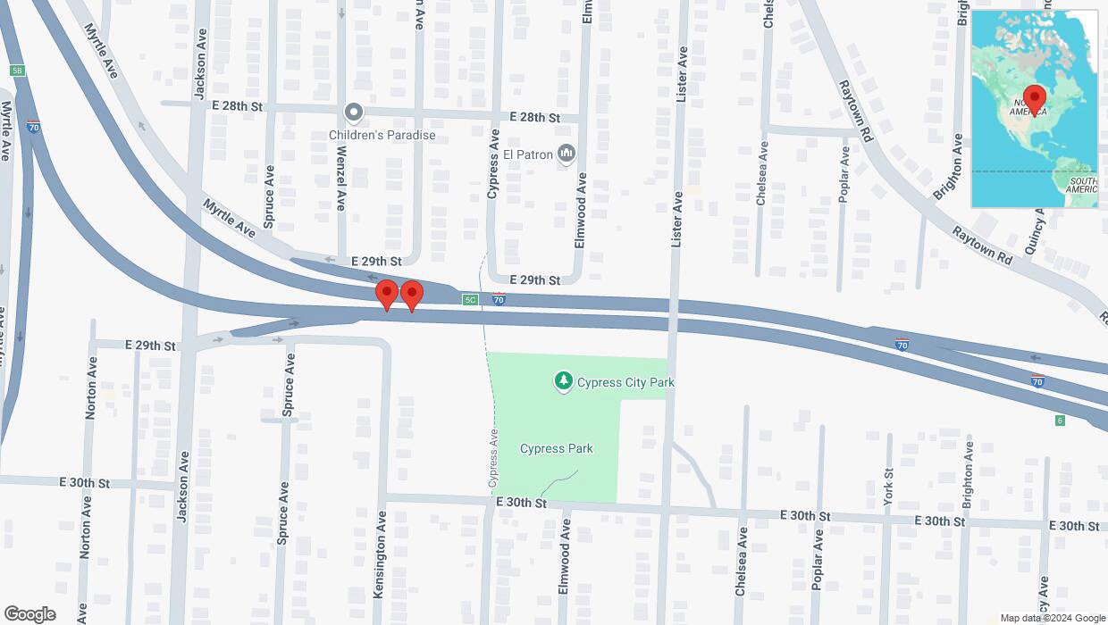 A detailed map that shows the affected road due to 'Broken down vehicle on eastbound I-70 in Kansas City' on December 2nd at 1:44 p.m.