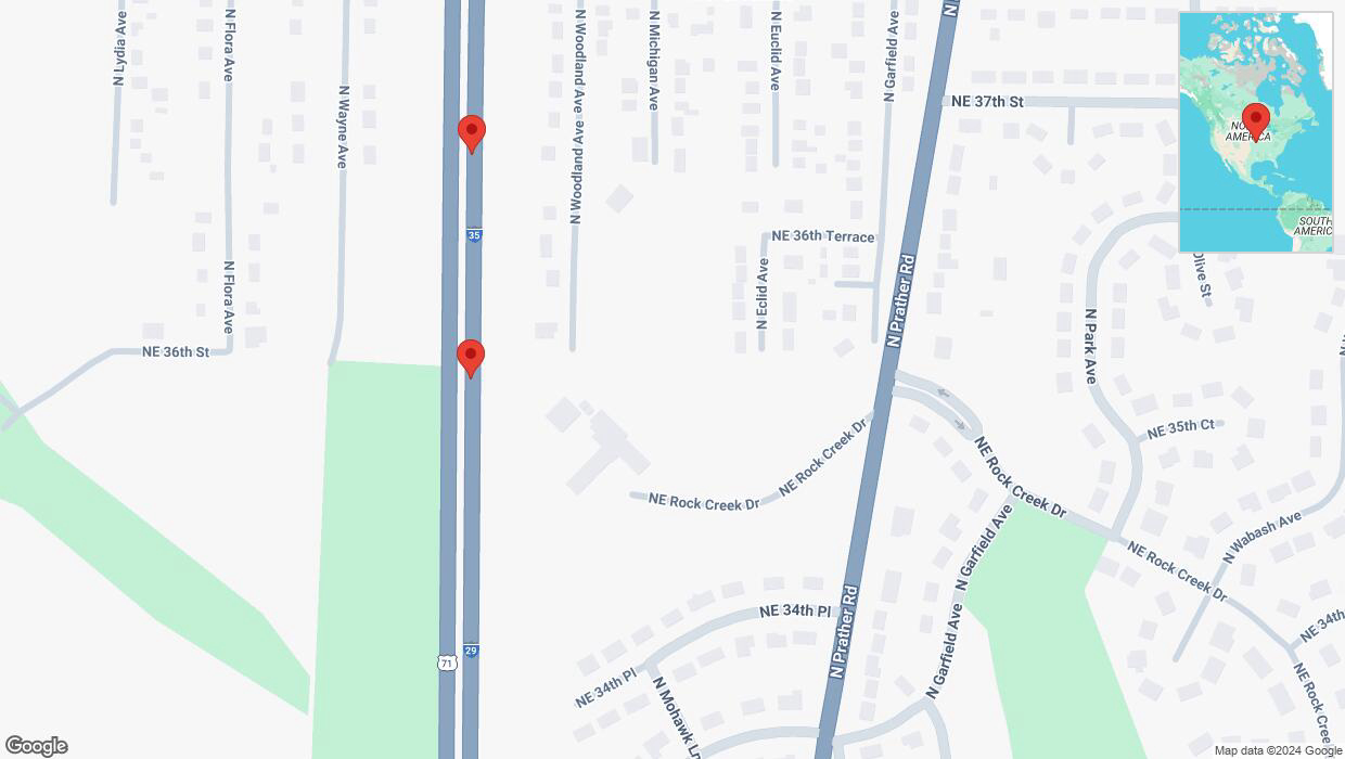 A detailed map that shows the affected road due to 'Broken down vehicle on northbound I-29/I-35 in Kansas City' on December 2nd at 4:27 p.m.