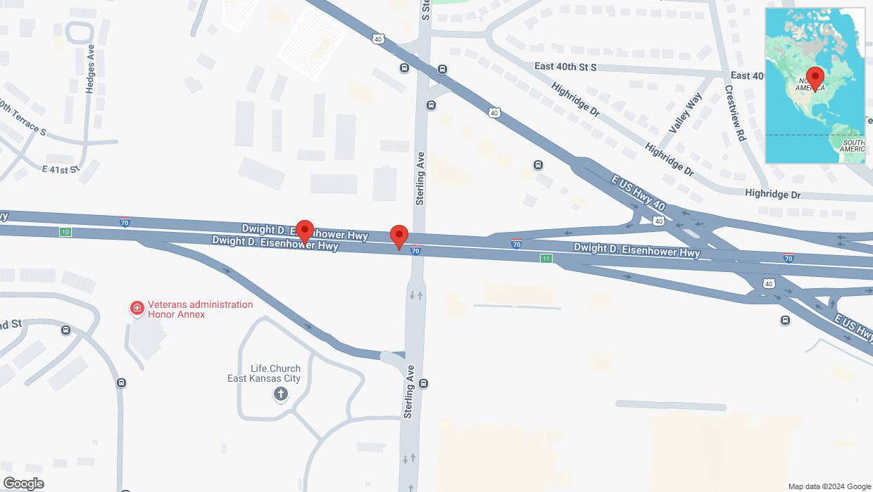 A detailed map that shows the affected road due to 'Broken down vehicle on eastbound I-70 in Kansas City' on December 3rd at 11:46 p.m.