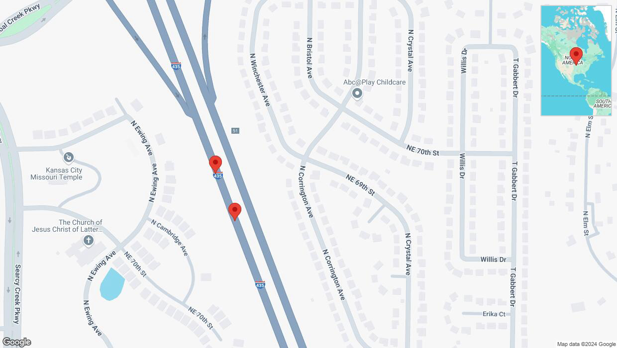 A detailed map that shows the affected road due to 'Broken down vehicle on southbound I-435 in Kansas City' on December 4th at 12:31 p.m.