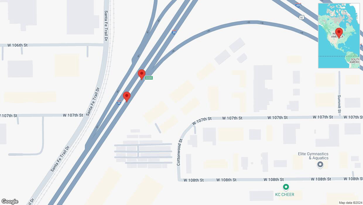 A detailed map that shows the affected road due to 'Broken down vehicle on eastbound I-35 in Lenexa' on December 4th at 4:59 p.m.