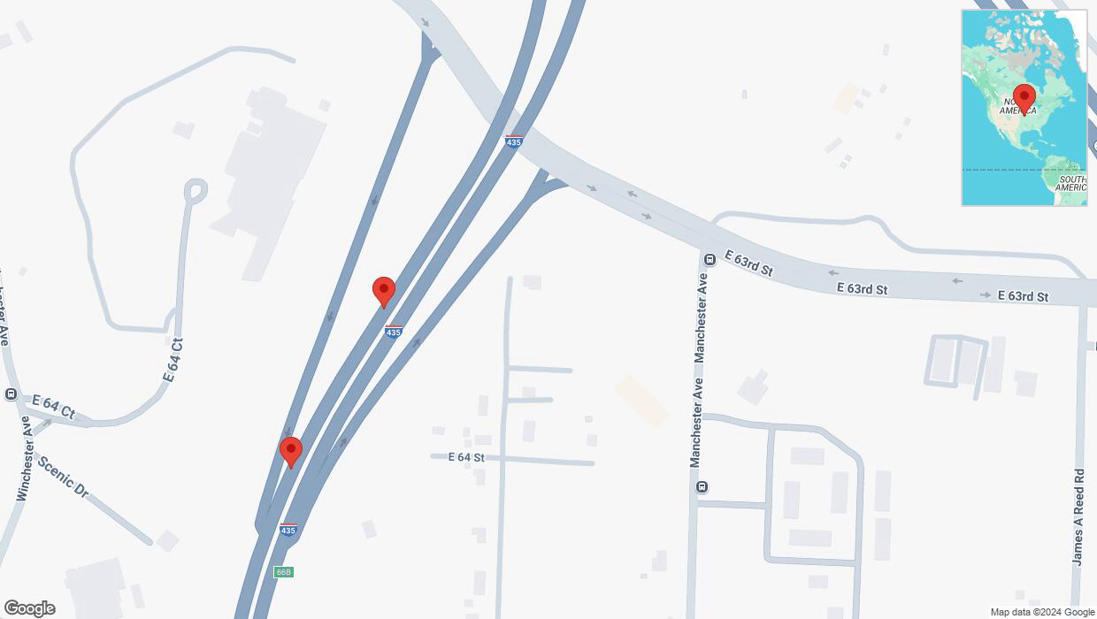 A detailed map that shows the affected road due to 'Broken down vehicle on southbound I-435 in Kansas City' on December 5th at 11:53 a.m.