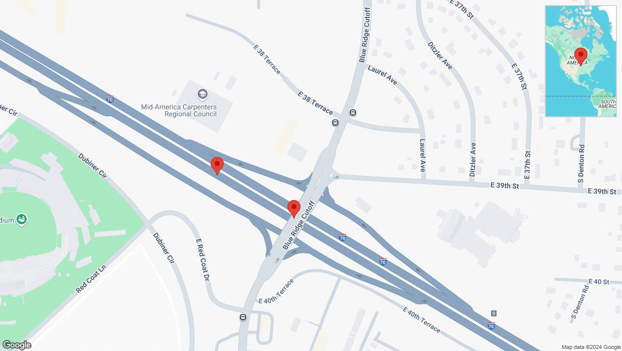 A detailed map that shows the affected road due to 'Reports of a crash on eastbound I-70' on December 6th at 9:56 p.m.