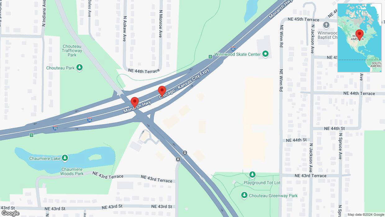 A detailed map that shows the affected road due to 'Broken down vehicle on northbound I-35 in Kansas City' on December 9th at 3:15 p.m.