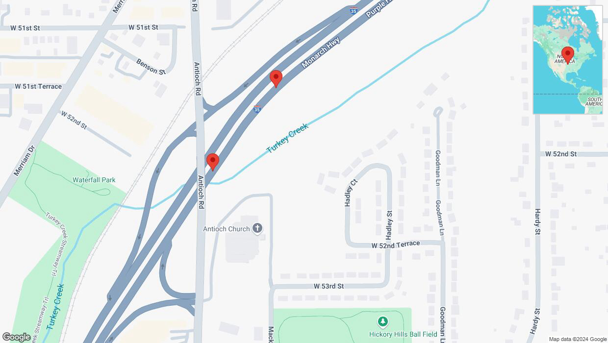 A detailed map that shows the affected road due to 'Broken down vehicle on northbound I-35 in Overland Park' on December 9th at 4:45 p.m.