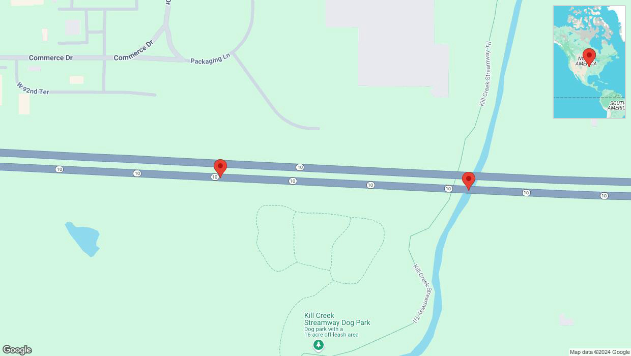 A detailed map that shows the affected road due to 'Broken down vehicle on eastbound K-10 in De Soto' on December 9th at 5:48 p.m.