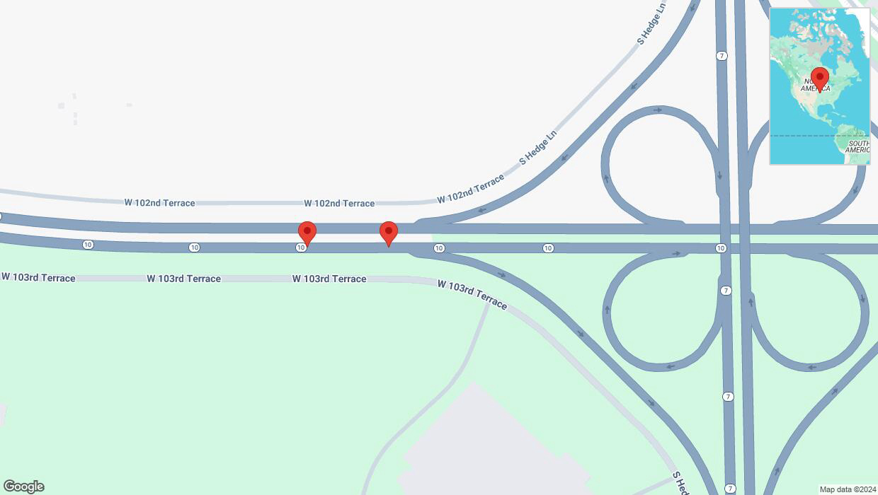 A detailed map that shows the affected road due to 'Broken down vehicle on eastbound K-10 in Olathe' on December 9th at 6 p.m.