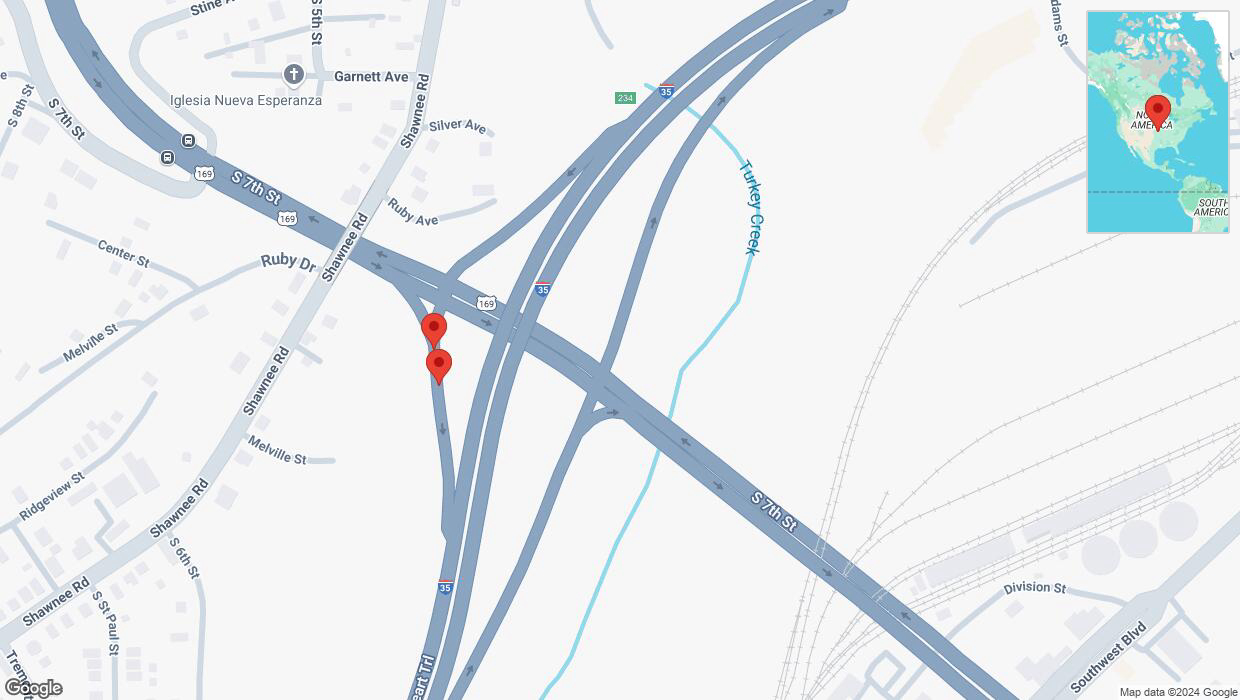 A detailed map that shows the affected road due to 'Broken down vehicle on Booker Street in Kansas City' on December 10th at 3:08 p.m.