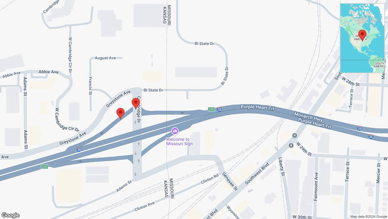 A detailed map that shows the affected road due to 'Broken down vehicle on East Cambridge Circle Drive in Kansas City' on December 10th at 3:32 p.m.