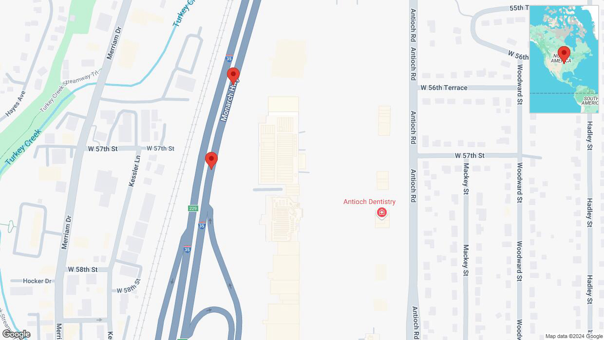 A detailed map that shows the affected road due to 'Broken down vehicle on northbound I-35 in Shawnee' on December 10th at 5:44 p.m.