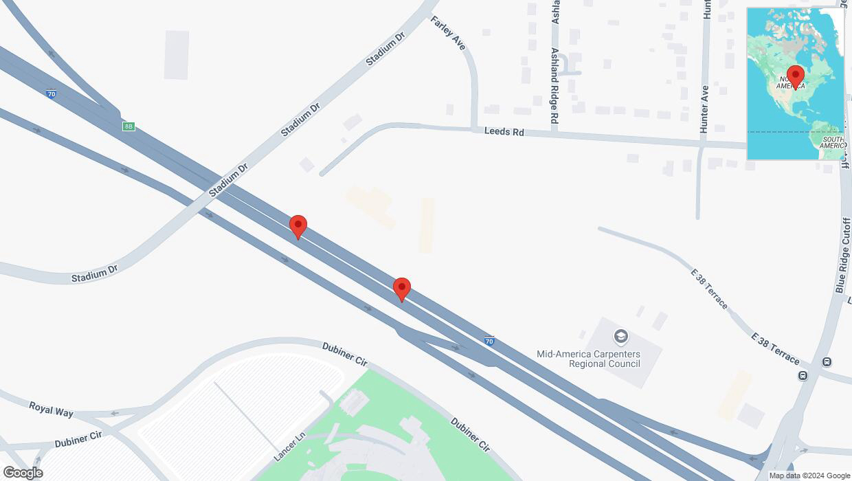 A detailed map that shows the affected road due to 'Broken down vehicle on eastbound I-70 in Kansas City' on December 10th at 9:26 p.m.