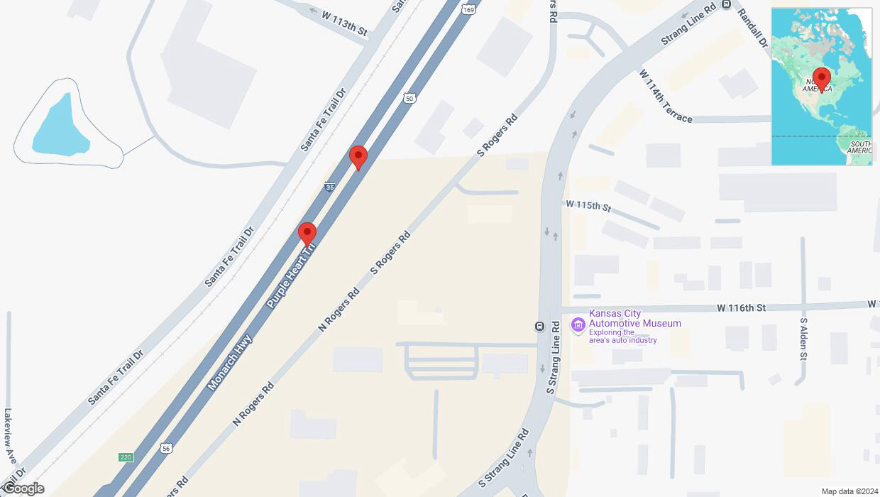 A detailed map that shows the affected road due to 'Broken down vehicle on eastbound I-35 in Lenexa' on December 11th at 2:20 p.m.