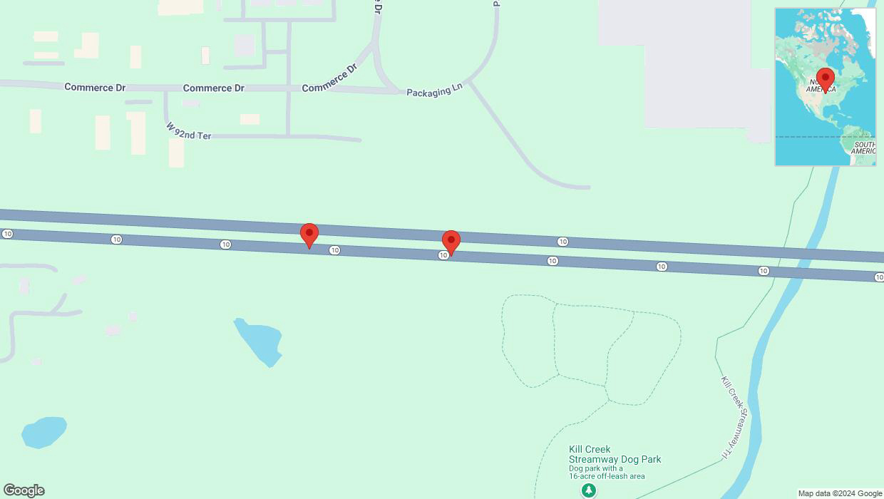 A detailed map that shows the affected road due to 'Broken down vehicle on eastbound K-10 in De Soto' on December 11th at 3:17 p.m.