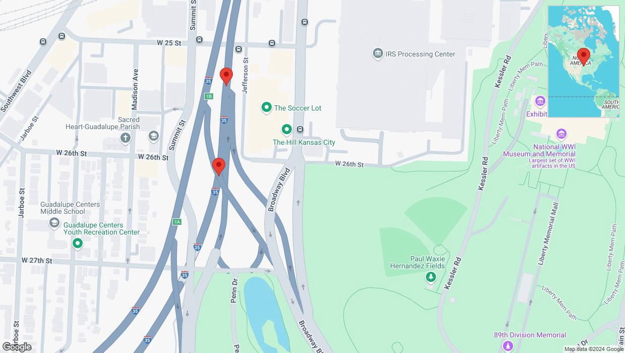 A detailed map that shows the affected road due to 'Broken down vehicle on northbound I-35 in Kansas City' on December 11th at 6:26 p.m.