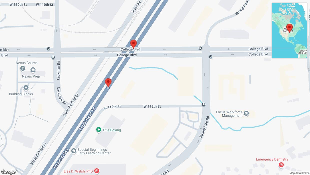 A detailed map that shows the affected road due to 'Broken down vehicle on eastbound I-35 in Lenexa' on December 11th at 6:50 p.m.