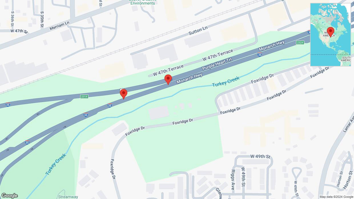 A detailed map that shows the affected road due to 'Crash reported on northbound I-35 in Mission' on December 11th at 6:38 p.m.