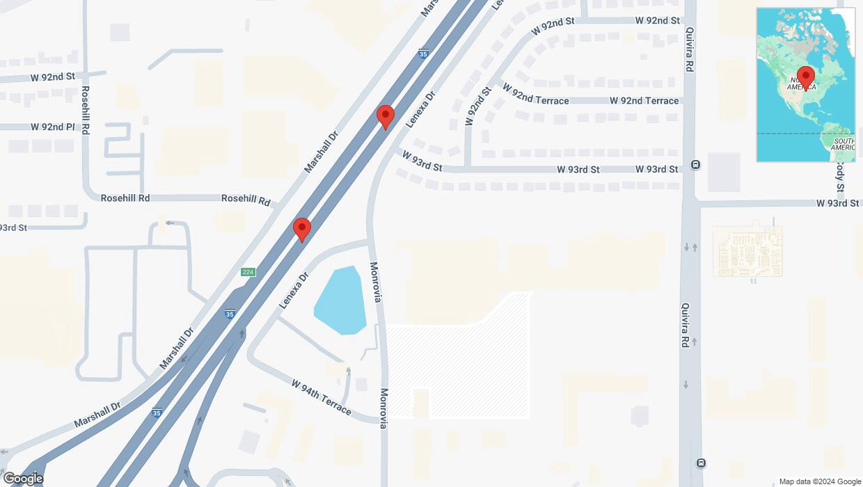A detailed map that shows the affected road due to 'Broken down vehicle on eastbound I-35 in Lenexa' on December 13th at 5:02 p.m.