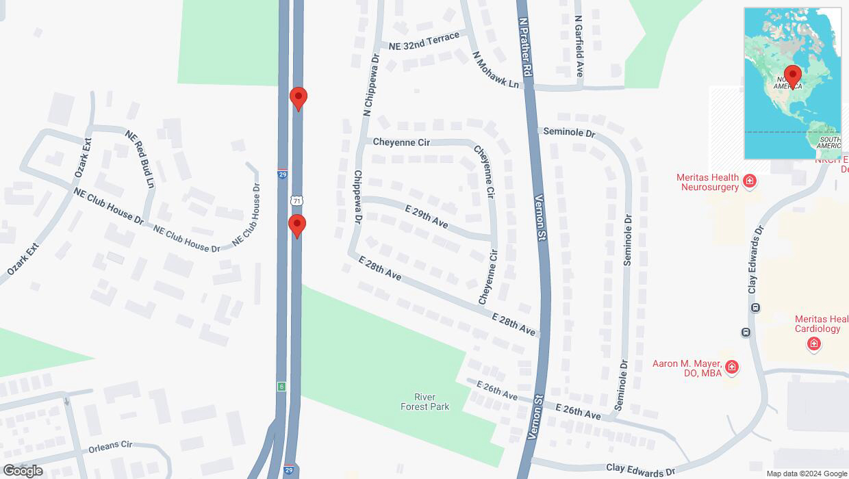A detailed map that shows the affected road due to 'Broken down vehicle on northbound I-29/I-35 in Kansas City' on December 14th at 1:08 p.m.