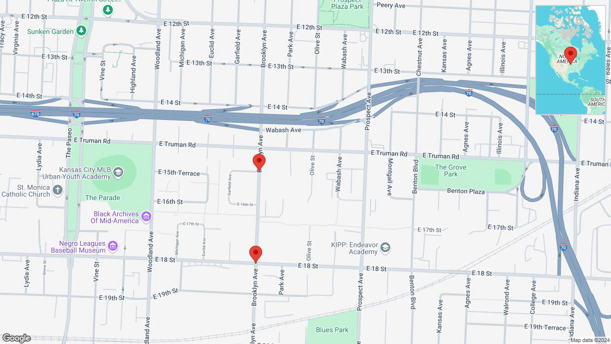 A detailed map that shows the affected road due to 'East 15th Terrace temporarily closed in Kansas City' on December 14th at 1:32 p.m.
