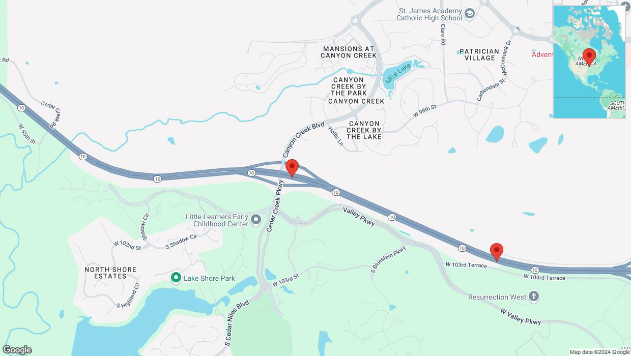 A detailed map that shows the affected road due to 'Crash report: K-10' on December 14th at 3:48 p.m.