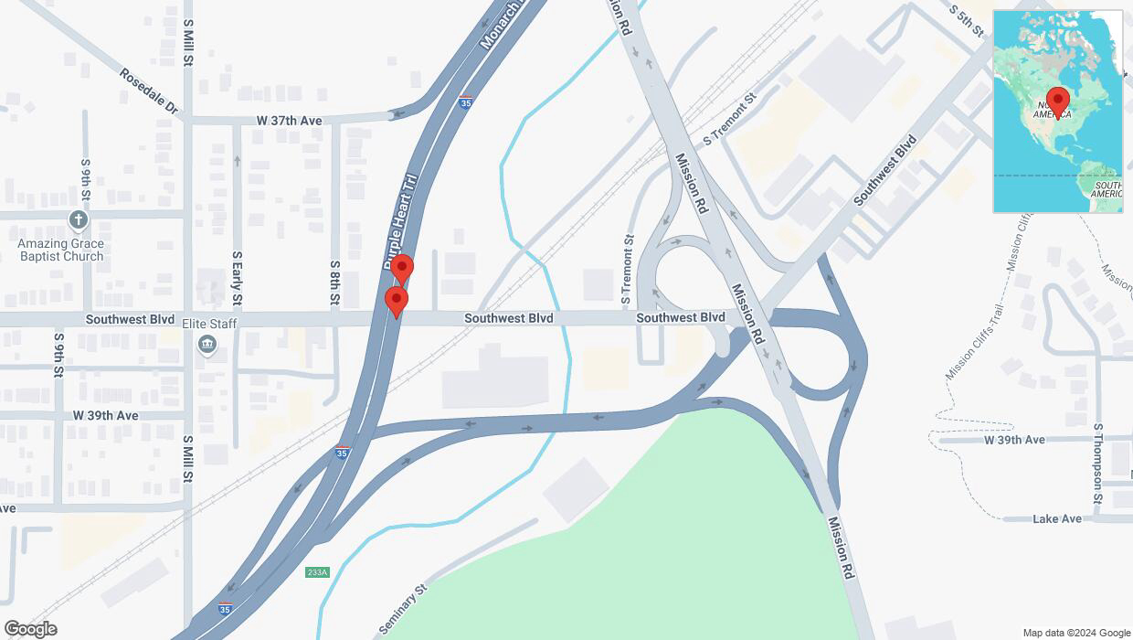 A detailed map that shows the affected road due to 'Broken down vehicle on northbound I-35 in Kansas City' on December 14th at 5:02 p.m.