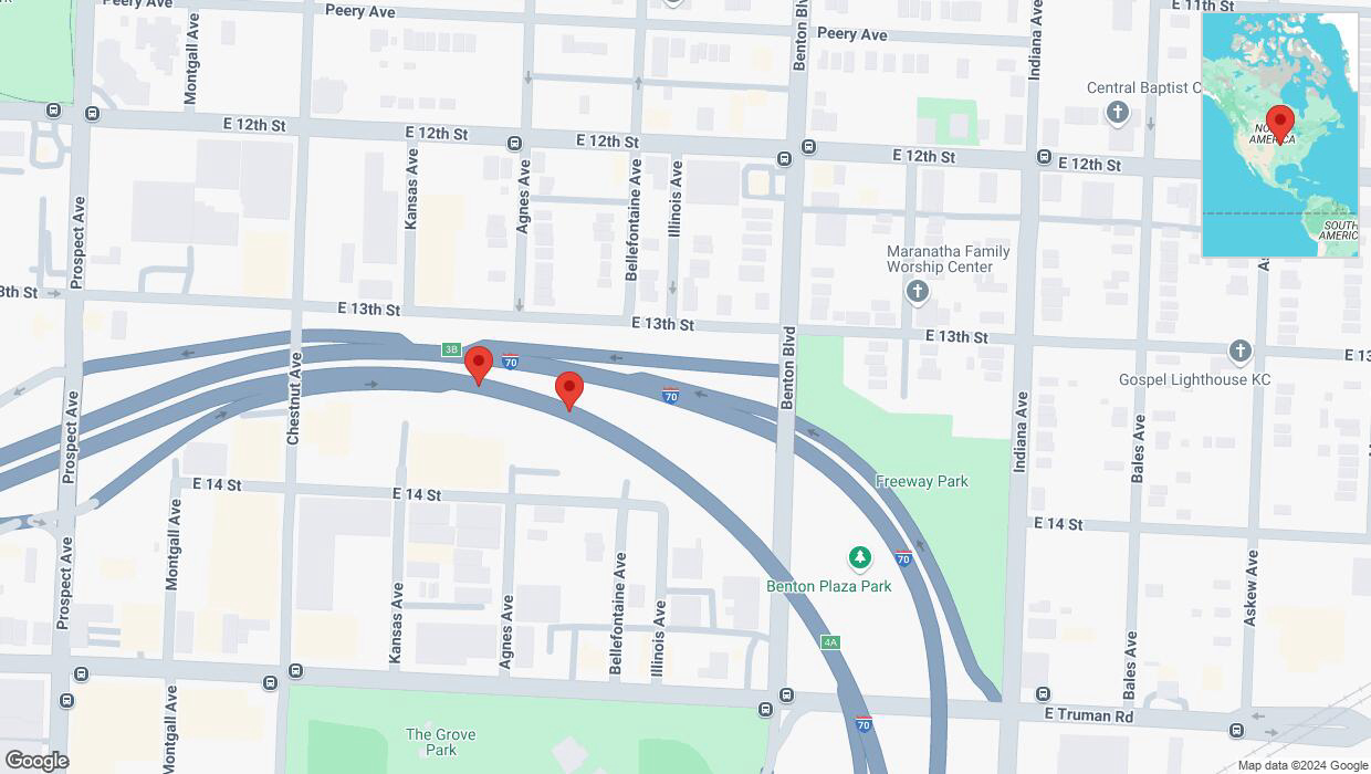 A detailed map that shows the affected road due to 'Broken down vehicle on eastbound I-70 in Kansas City' on December 15th at 10:13 p.m.