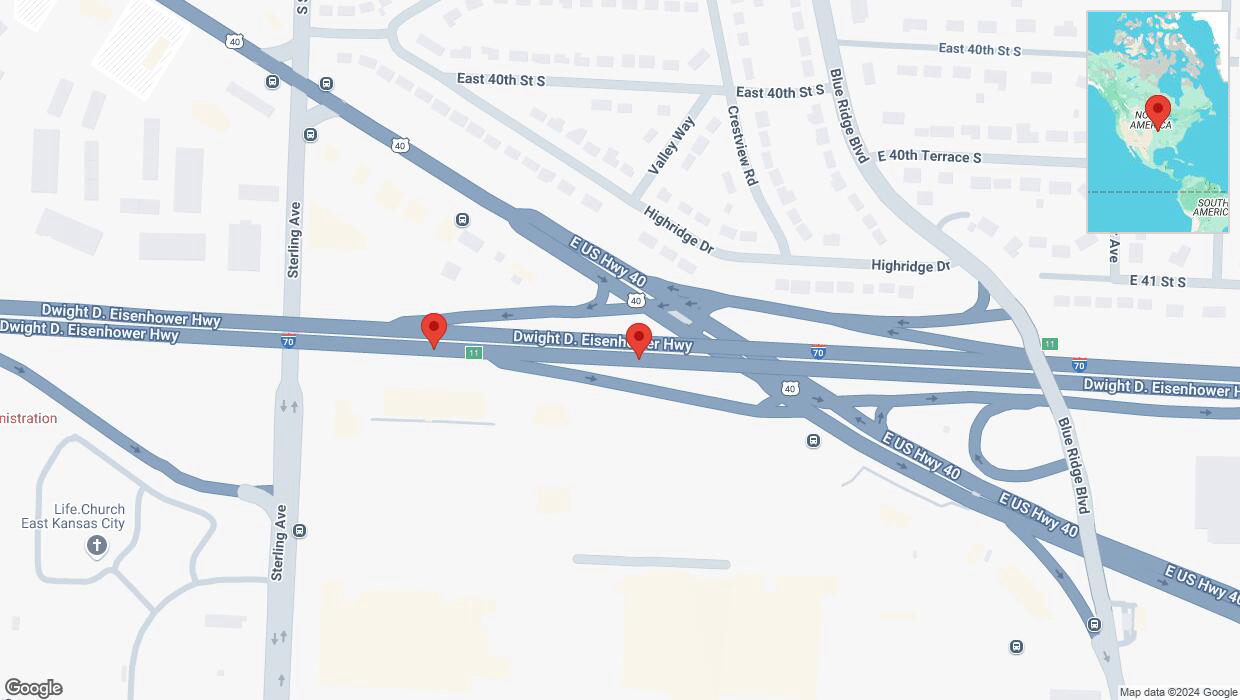 A detailed map that shows the affected road due to 'Broken down vehicle on eastbound I-70 in Kansas City' on December 21st at 6:20 p.m.