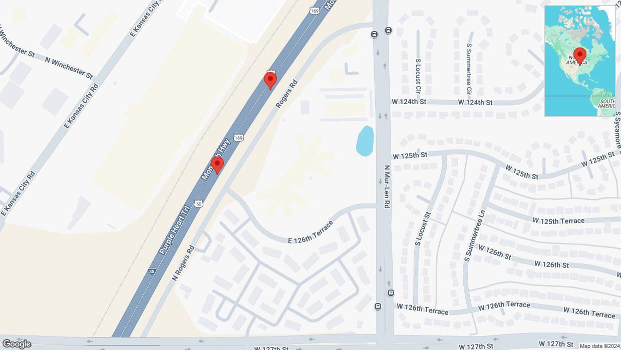 A detailed map that shows the affected road due to 'Broken down vehicle on eastbound I-35 in Olathe' on December 16th at 2:56 p.m.