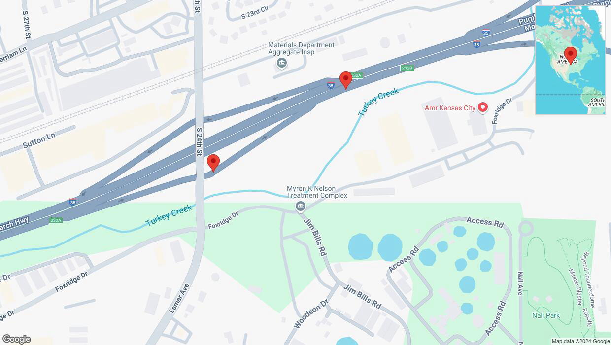 A detailed map that shows the affected road due to 'Broken down vehicle on South 24th Street in Kansas City' on December 16th at 6:14 p.m.