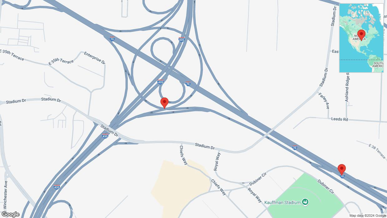 A detailed map that shows the affected road due to 'Warning in Kansas City: Crash reported on Interstate 435' on December 16th at 4:20 p.m.