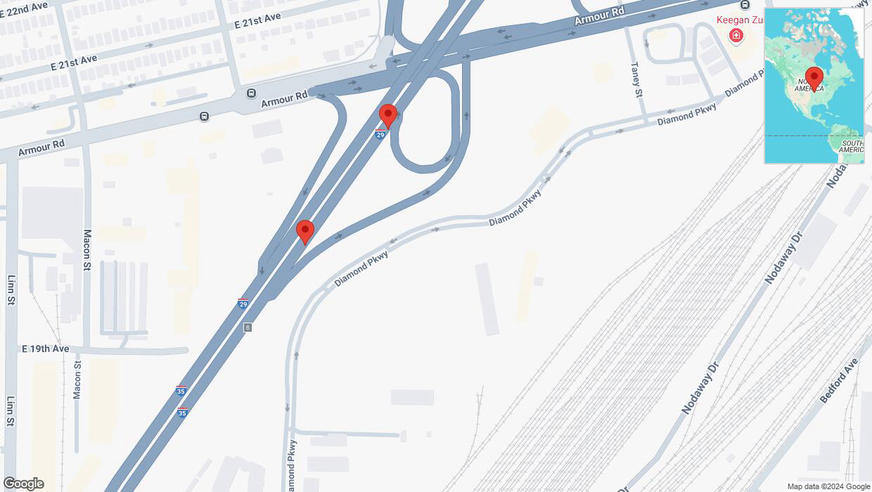 A detailed map that shows the affected road due to 'Crash reported on northbound I-29/I-35 in North Kansas City' on December 16th at 6:02 p.m.