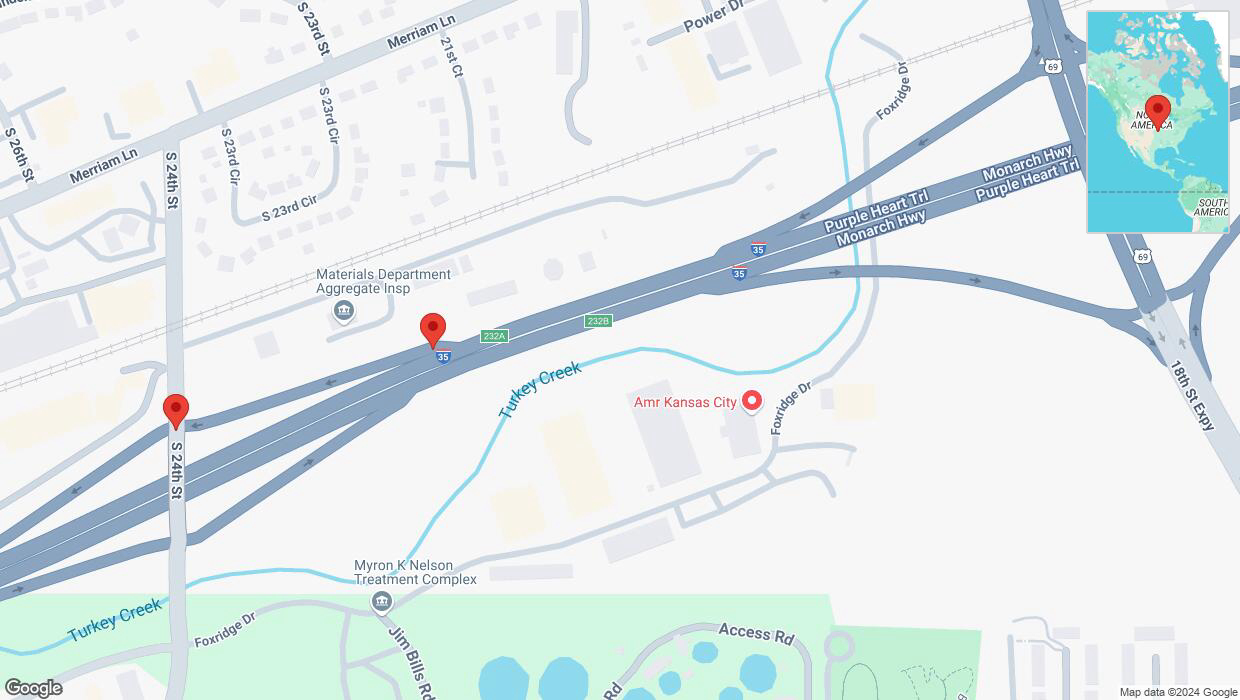 A detailed map that shows the affected road due to 'Broken down vehicle on South 24th Street in Kansas City' on December 16th at 11:14 p.m.