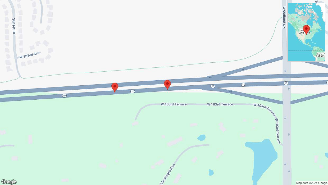 A detailed map that shows the affected road due to 'Broken down vehicle on eastbound K-10 in Olathe' on December 17th at 11:23 a.m.
