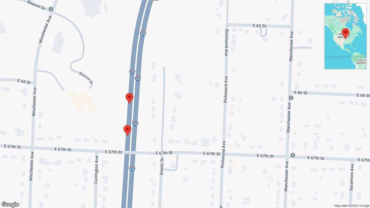 A detailed map that shows the affected road due to 'Broken down vehicle on southbound I-435 in Kansas City' on December 26th at 3:14 p.m.