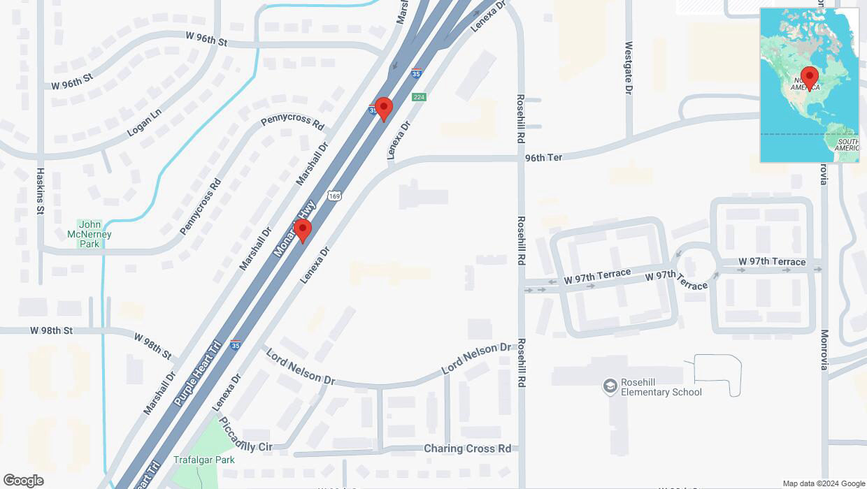 A detailed map that shows the affected road due to 'Broken down vehicle on eastbound I-35 in Lenexa' on December 17th at 5:50 p.m.