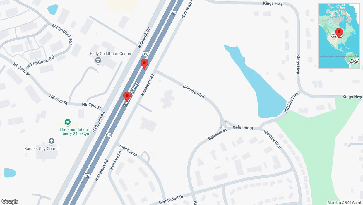 A detailed map that shows the affected road due to 'Broken down vehicle on northbound I-35 in Liberty' on December 17th at 7:20 p.m.