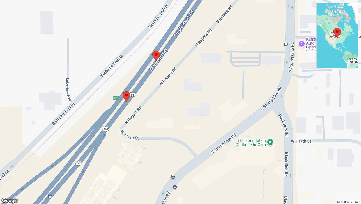 A detailed map that shows the affected road due to 'Broken down vehicle on eastbound I-35 in Olathe' on December 19th at 4:25 p.m.