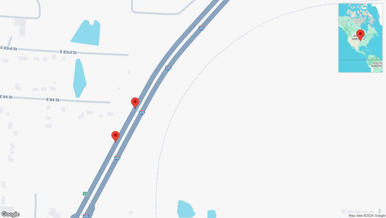 A detailed map that shows the affected road due to 'Broken down vehicle on southbound I-435 in Kansas City' on December 29th at 3:16 p.m.