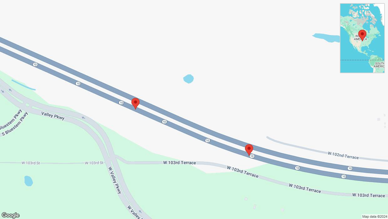 A detailed map that shows the affected road due to 'Broken down vehicle on eastbound K-10 in Olathe' on December 18th at 7:01 p.m.
