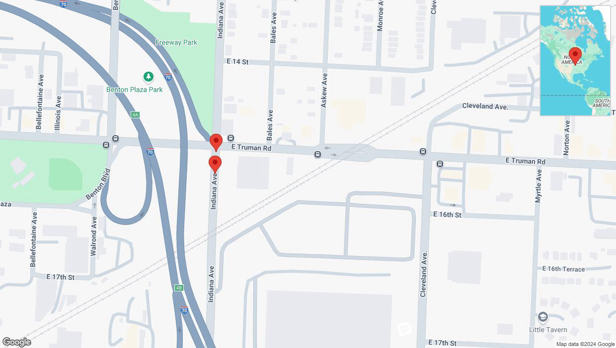 A detailed map that shows the affected road due to 'Indiana Avenue closed in Kansas City' on December 19th at 7:13 p.m.