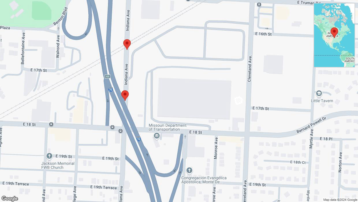 A detailed map that shows the affected road due to 'Indiana Avenue temporarily closed in Kansas City' on December 19th at 7:13 p.m.