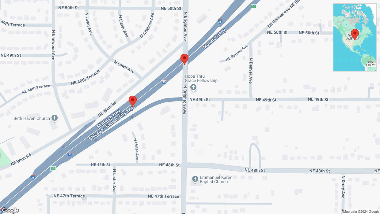 A detailed map that shows the affected road due to 'Broken down vehicle on northbound I-35 in Kansas City' on December 19th at 8:13 p.m.