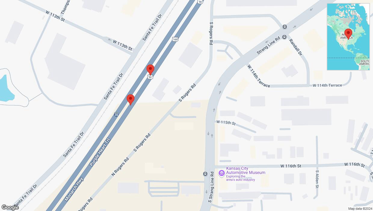 A detailed map that shows the affected road due to 'Broken down vehicle on eastbound I-35 in Olathe' on December 28th at 12:38 p.m.