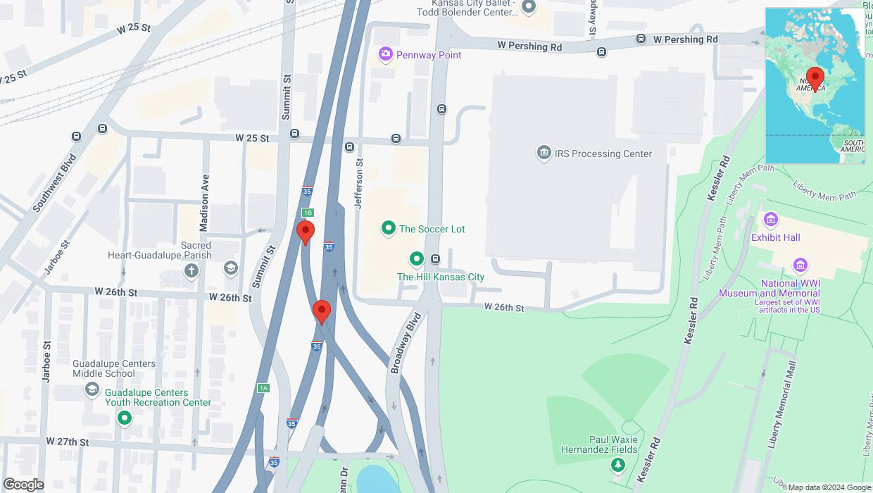 A detailed map that shows the affected road due to 'Broken down vehicle on Summit Street in Kansas City' on December 20th at 11:32 p.m.