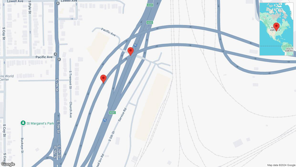 A detailed map that shows the affected road due to 'Broken down vehicle on eastbound I-670 in Kansas City' on December 21st at 5:32 p.m.