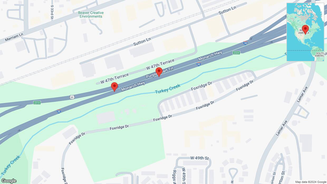 A detailed map that shows the affected road due to 'Broken down vehicle on northbound I-35 in Mission' on December 22nd at 1:59 p.m.